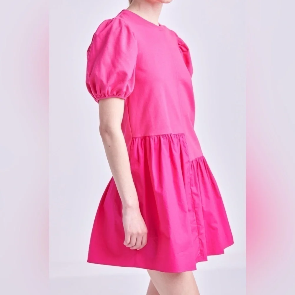 English Factory KNIT WOVEN MIXED DRESS Fuchsia Size Large - Picture 5 of 6